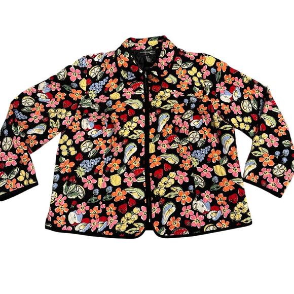 Requirements Woman Plus 1X Quilted Lightweight Jacket Floral Print 25” Long - Picture 1 of 4
